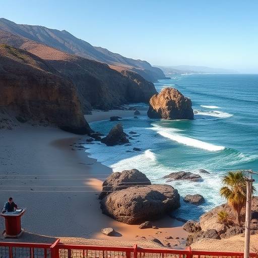 Scenic Malibu Beach with rocky cliffs and ocean waves